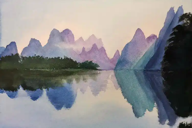 水彩桂林山水