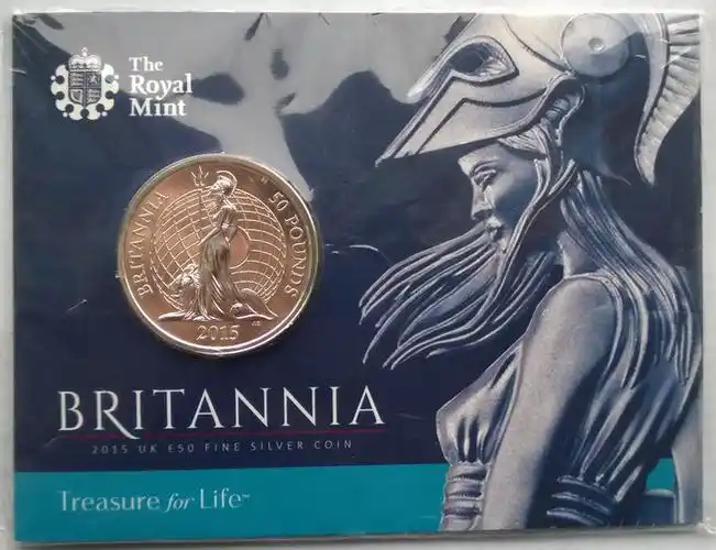英国2015年不列颠尼亚女神50镑加厚1盎司银币(大图展示)