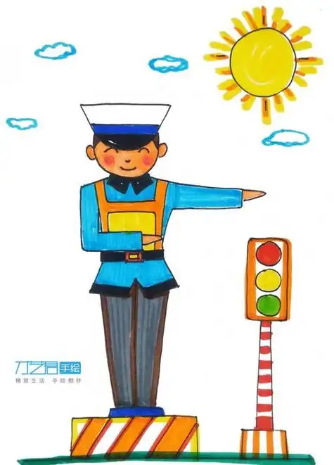 警察叔叔简笔画指挥交通
