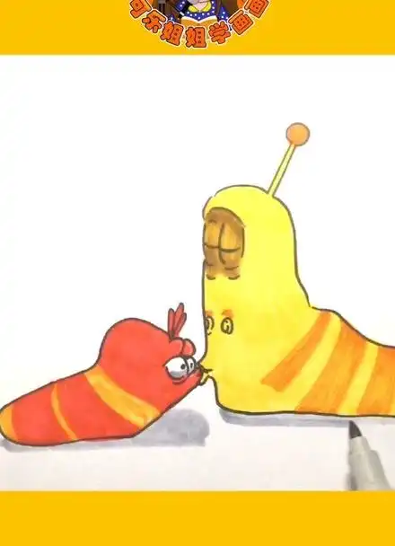 爆笑虫子-小红和小黄甜蜜蜜美滋滋的亲亲 简笔画 绘画教程