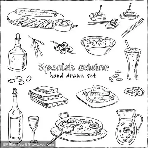 手绘一套西班牙菜汤