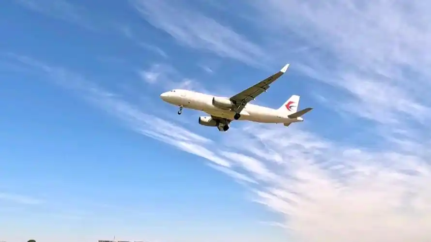 蓝天白云下观赏飞机降落