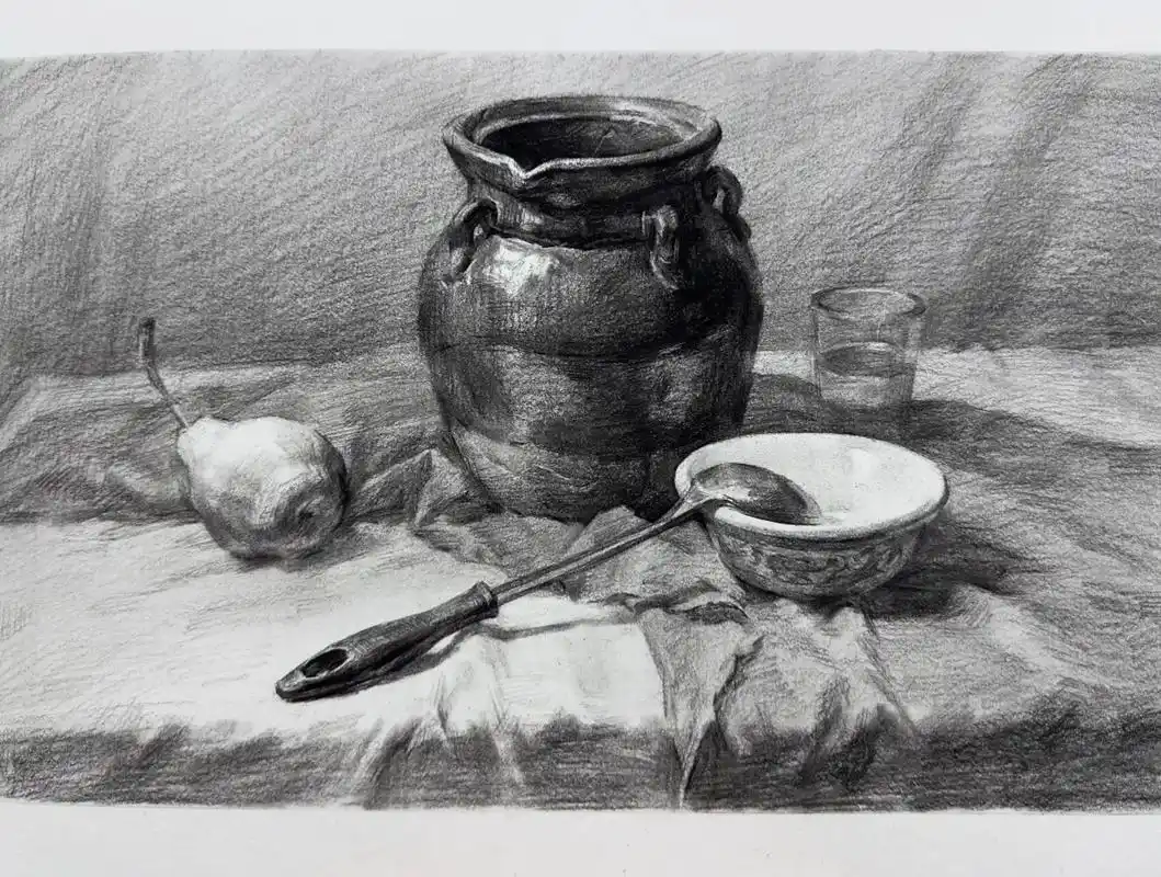 素描静物步骤.比较常规的素描静物带画#素描静物 #美术培训 - 抖音