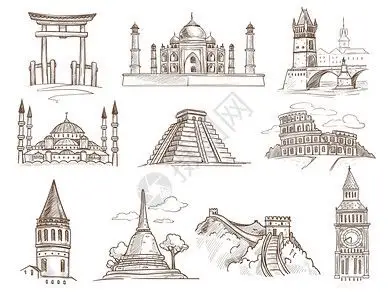 托里门tajmahaltowerbridge和sultanahmed清真寺马扬金字塔colis插画