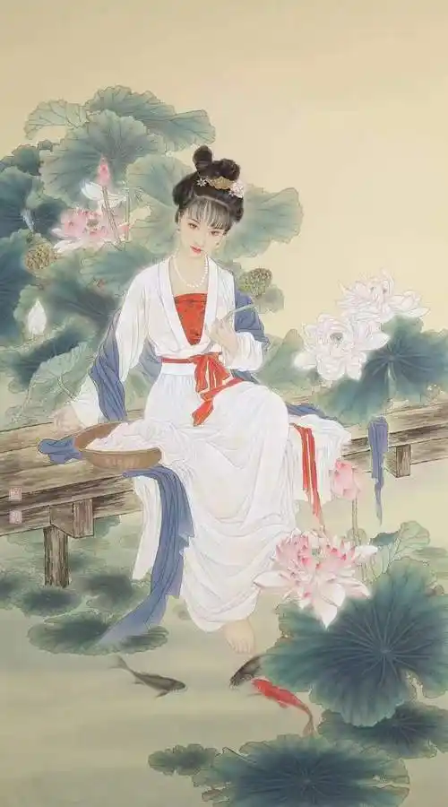 现代著名画家赵永夫工笔画仕女图