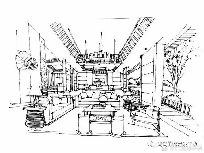 美图欣赏室内手绘线稿客厅篇