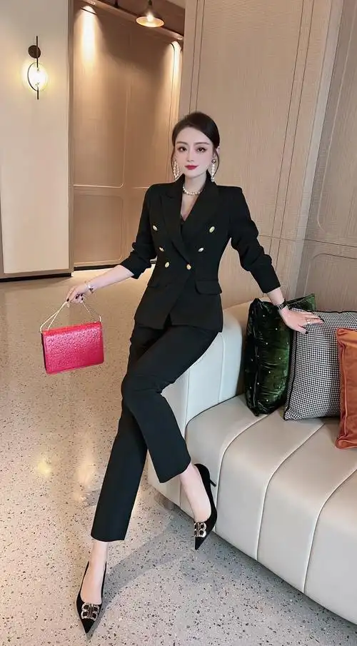 西服两件套 sml xl香奈儿 chanel  套装高级感黑色西装套装女春秋韩版