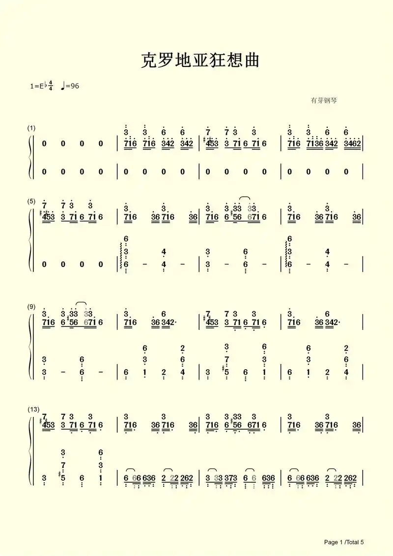 克罗地亚狂想曲钢琴简谱#克罗地亚狂想 - 抖音