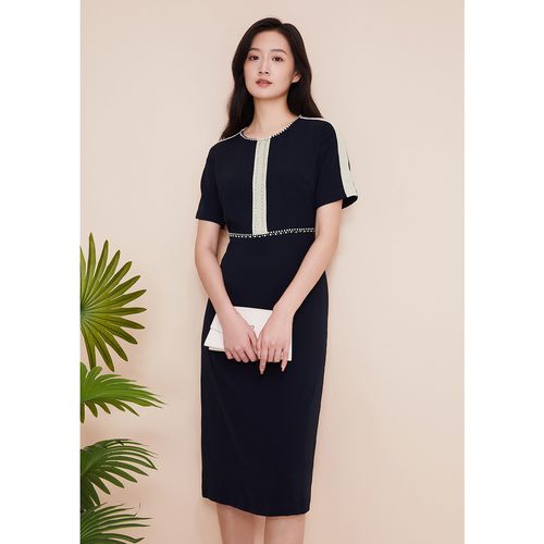 yiner音儿女装夏季钉钻圆领收腰通勤风连衣裙