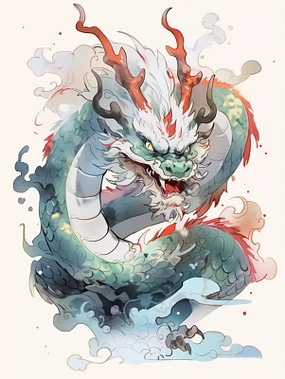 水彩水墨古风中国龙青龙龙年ai插画元素