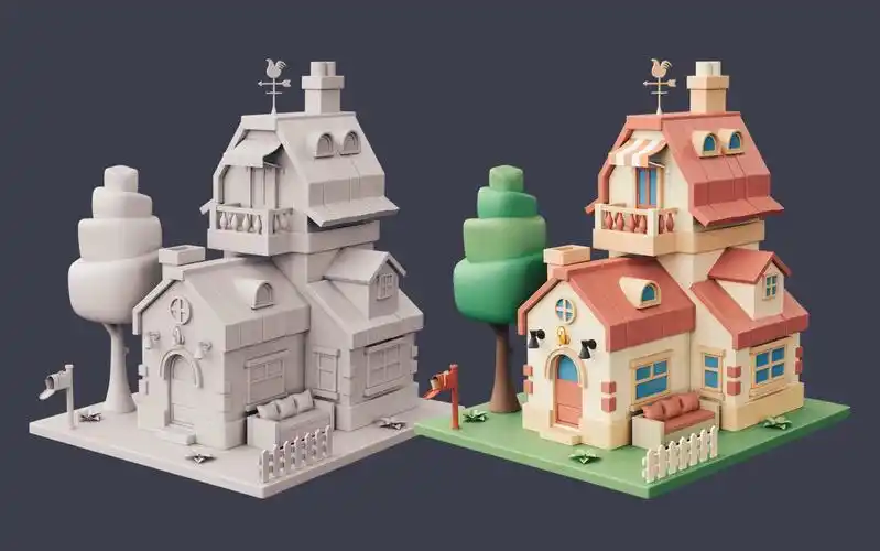 【3dmax场景建模】卡通风格房子模型搭建思路,简单布线 上色教学,3d