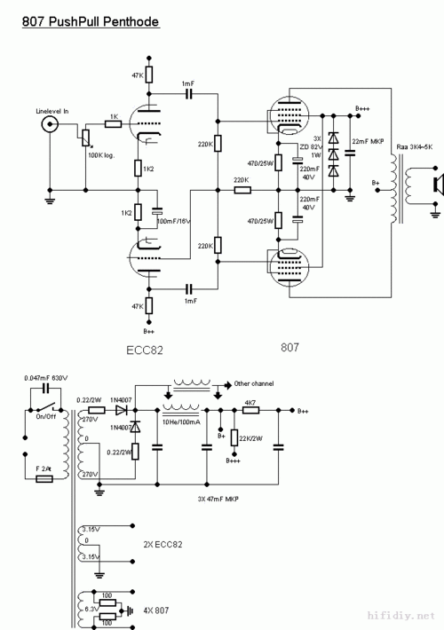 版主和高手们发一个6sn7和fu7的推挽电路图