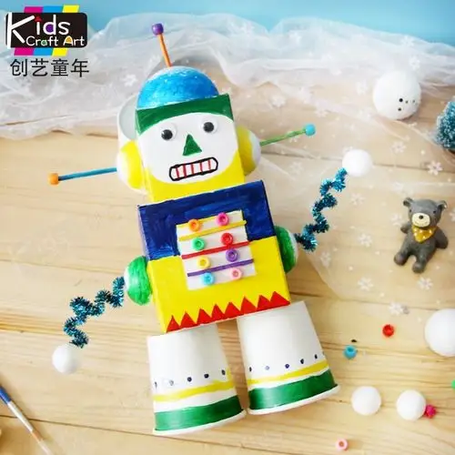 纸盒机器人 纸箱人 手工班自制diy玩具幼儿园创意硬纸板废物利用