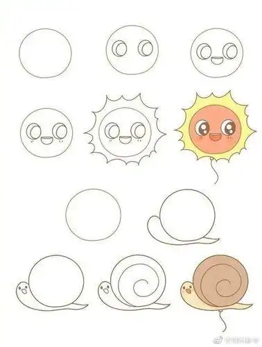 圆形小动物可爱简笔画