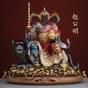 纯铜彩绘武财神爷赵公明神像赵玄坛骑黑虎佛像家用招财供奉居家摆