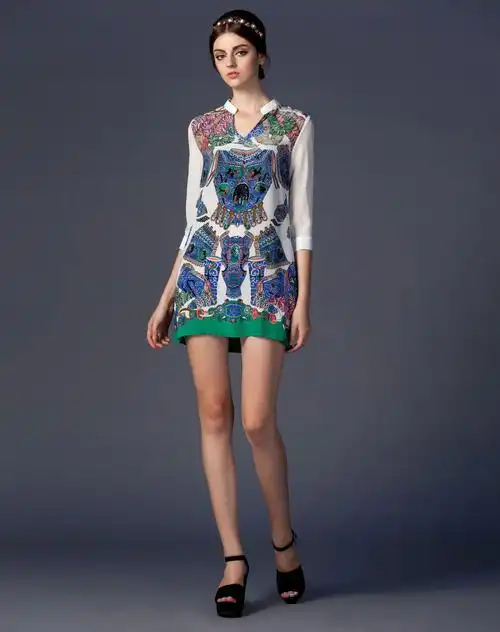 lux白色古典服饰图案连衣裙02948wt01_唯品会