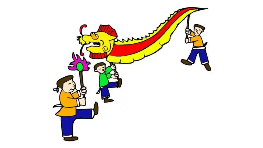 6元宵节有哪些习俗耍龙灯舞龙灯简笔画图片543儿童画频道-元宵节简笔