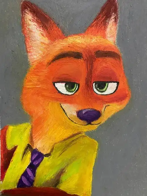 重彩油画棒动物系列1尼克狐61内附过程图