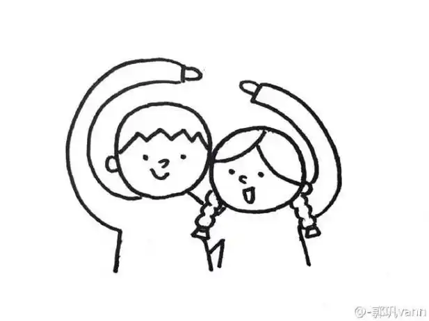 女孩靠男孩肩膀简笔画