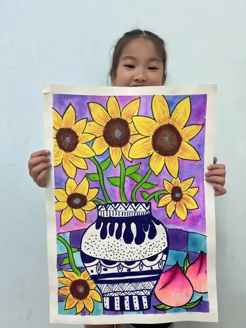 一年级向日葵油画棒创意美术