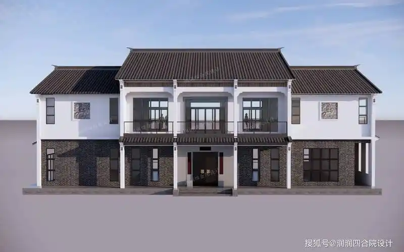 2710广东河源两层现代中式别墅9间房都带阳台和卫生间润润四合院设计