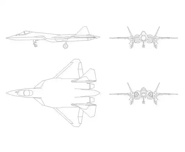 苏57战斗机cad图纸下载sukhoisu57三视图平面图块素材