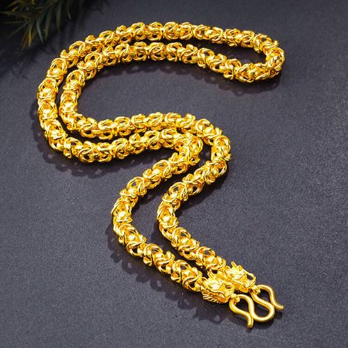 黄金龙骨项链男士款足金999粗链子龙头霸气颈饰24k纯金布纹锁骨链