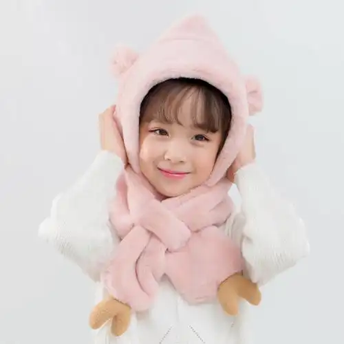 儿童帽子秋冬女童护耳帽围巾一体毛绒帽保暖围脖中童小孩可爱雷锋