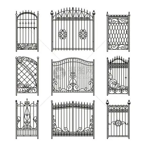 插画 其他 优雅 铁门或的矢量图带有电动边界和其他装饰元素钢老式