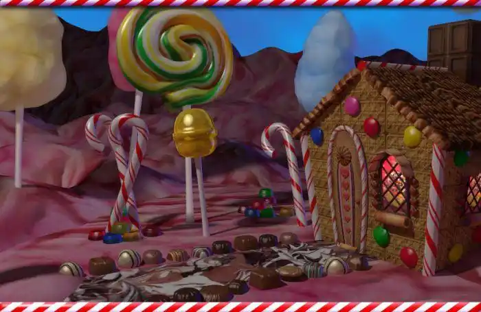 精美的糖果世界,q版糖果屋,糖果王国,糖果小屋,卡通场景,棒棒糖巧克力