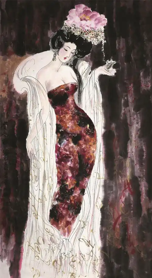 薛林兴(b.1951) 贵妃醉酒 镜片 设色纸本