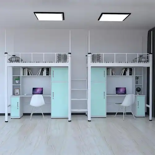 学生员工宿舍书柜一体高架床 上床下桌组合铁艺床单人组合公寓床