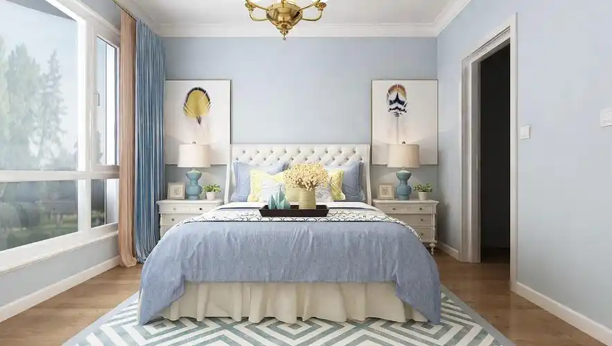 素色浅蓝现代起居卧室