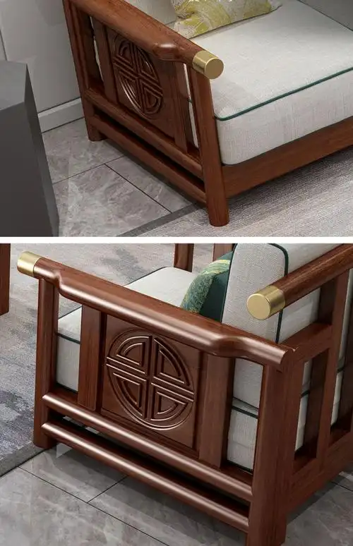 实木沙发金丝檀木轻奢风现代布艺大户型客厅组合 双扶手独立三人位