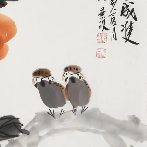 梁景欣 三尺斗方《好事成双》 学院派画家 - 柿柿如意 - 99字画网