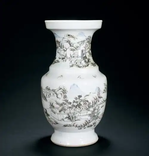 【清雍正 墨彩山水盘口瓶】拍卖品_图片_价格_鉴赏_清代其它彩釉瓷器