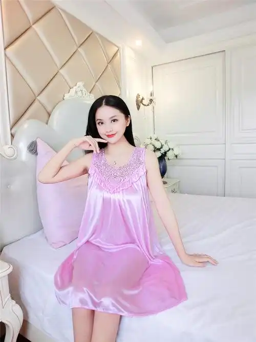 冰丝睡裙女蕾丝真丝睡衣夏丝绸性感吊带裙薄大码家居服