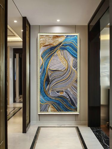 轻奢马赛克玄关背景墙剪画简约现代新中式客厅走廊马赛克