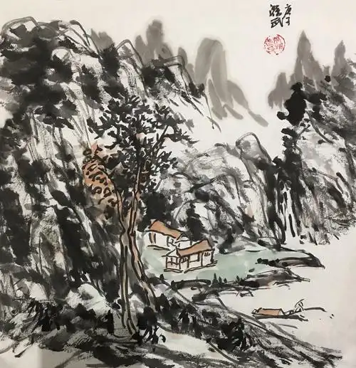 黄宾虹笔意斗方山水