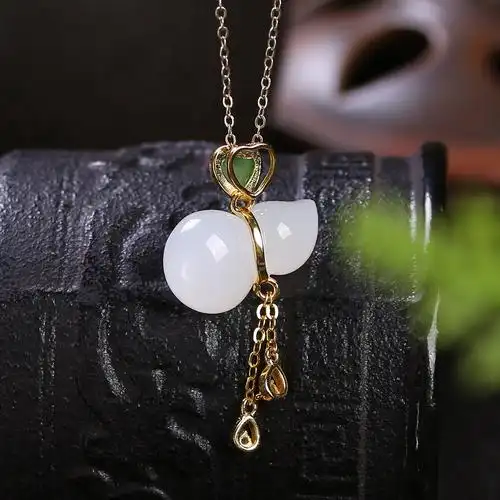 厂家批发 s925银镶嵌和田玉白玉葫芦吊坠 简约时尚小清新款式