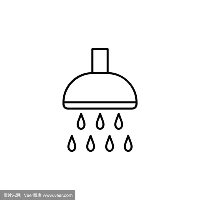 淋浴喷头与水喷洒直线艺术矢量图标应用程序和网站