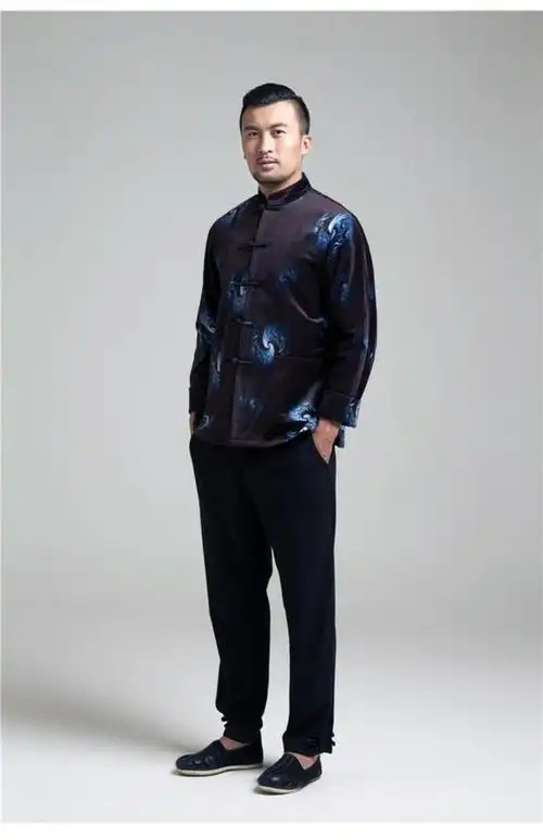 轩影 秋冬莱赛尔青年时尚唐装男外套 中式改良连肩潮款盘扣上衣_7折