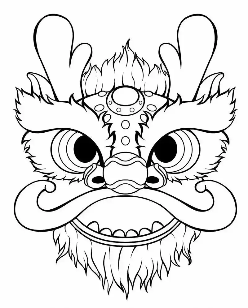 龙头卡通黑白可打印 - 抖音