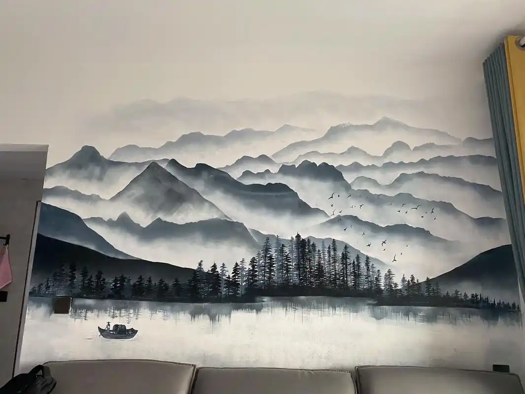 自己家的沙发背景墙也来画一画.#墙体彩绘 #壁画师 #手绘墙 - 抖音