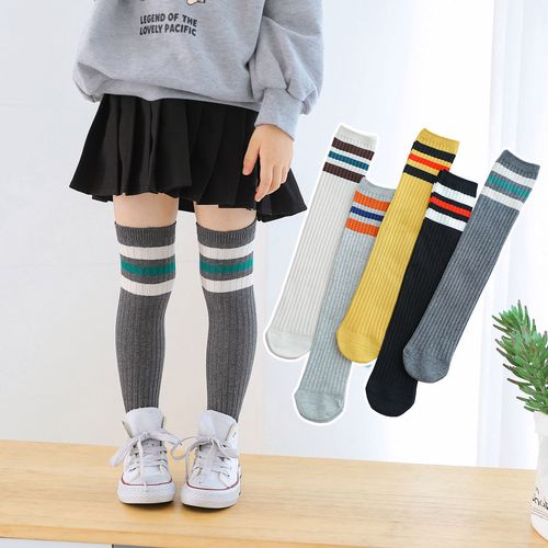 儿童长筒袜过膝春秋季纯棉女童高筒袜洋气女孩宝宝护膝学生长袜子