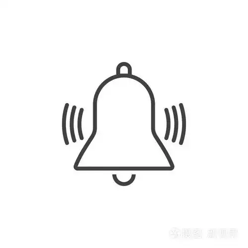 敲响钟线图标警报轮廓矢量标志插图线性象形文字隔离在白色上