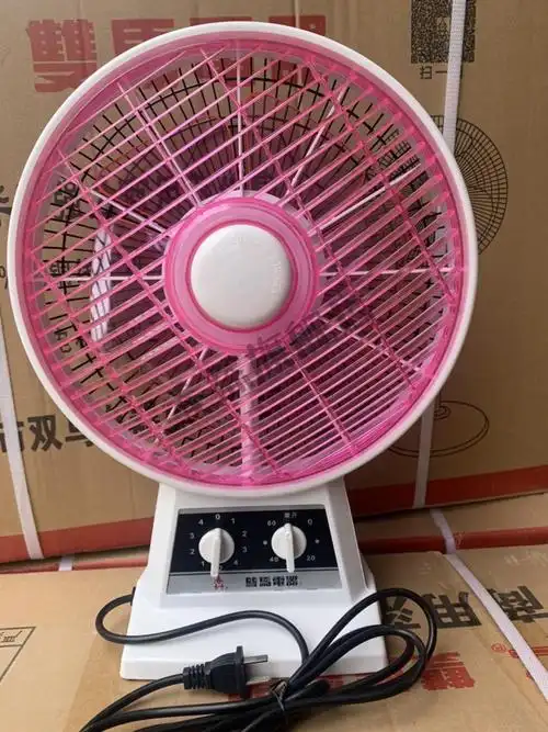 柳州双马电风扇10寸旧款大风力鸿运扇老式座钟转页扇台扇机械式 粉红