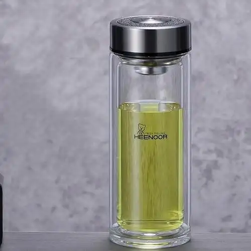 希诺heenoor玻璃杯双层男女士家用隔热泡茶杯车载水杯透明杯子