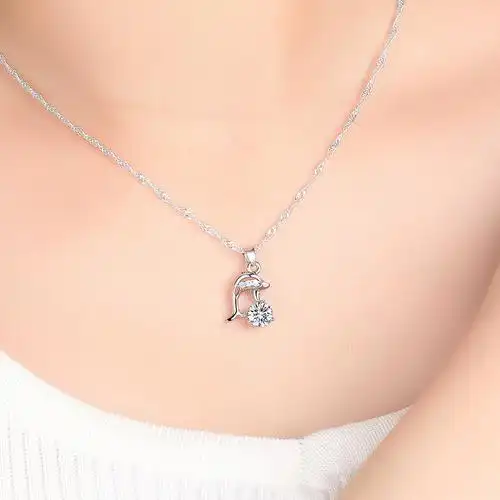 s925银吊坠项链女四叶草吊坠日韩版简约带精美礼盒送女友闺蜜