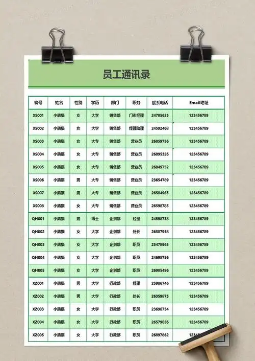 制作员工通讯录excel模板